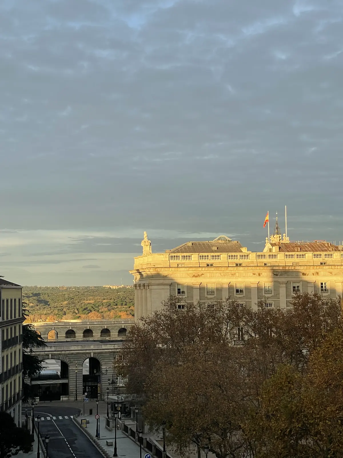 A city building illuminated by late afternoon light