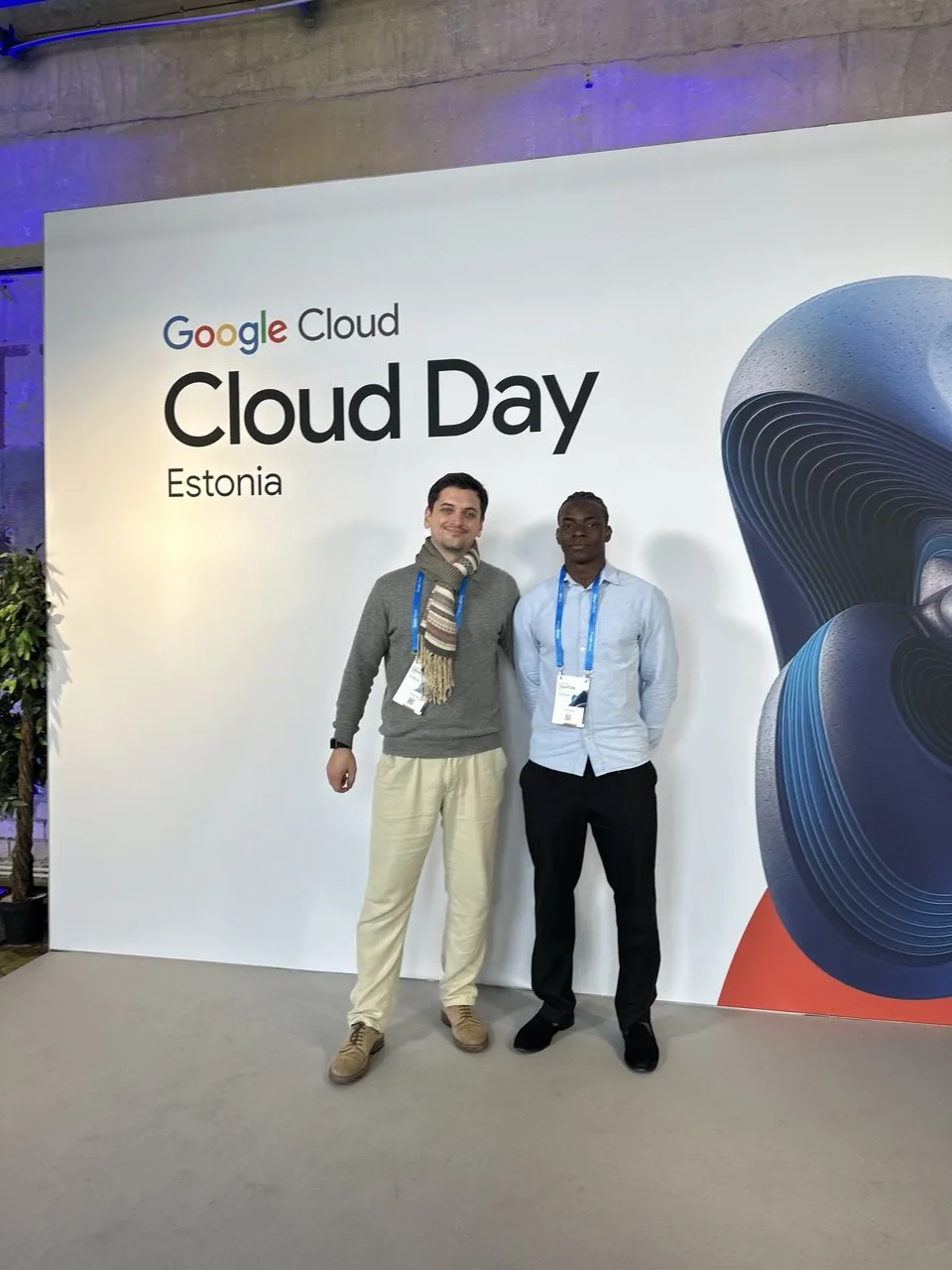 Fathin with another attendee at Google Cloud Day Estonia